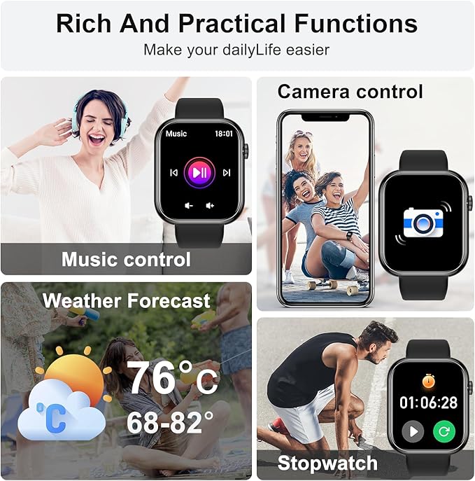 Smart Watch for Men Women Fitness: Waterproof Make/Answer Call Smart Watches for Men Digital Mens watches Running Step Tracker Smartwatch Android Phones iPhone Samsung Compatible Heart Rate Monitor