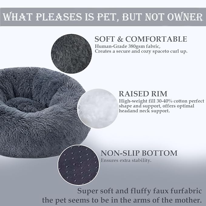 Calming Dog & Cat Bed for Extra Large Small Medium Sized Pet, Donut Washable Comfort Fluffy Warm Round Mat for Puppy Kitten, 8 Size Essentials Furniture Supplies Indoor