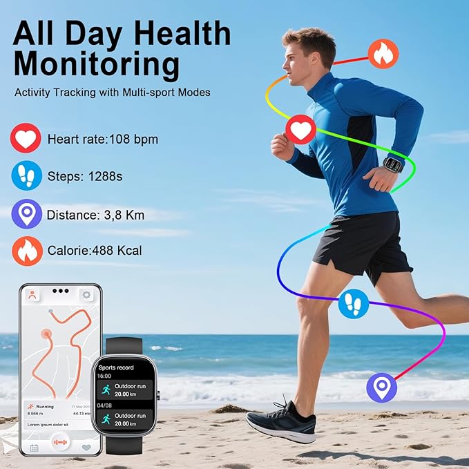 Smart Watch, 1.91" HD Smartwatch for Men Women (Answer/Make Call), 2025 Fitness Watch Heart Rate/Activity/Step/Sleep Monitor, IP68 Waterproof 110+ Sport Mode, Step Counter Black