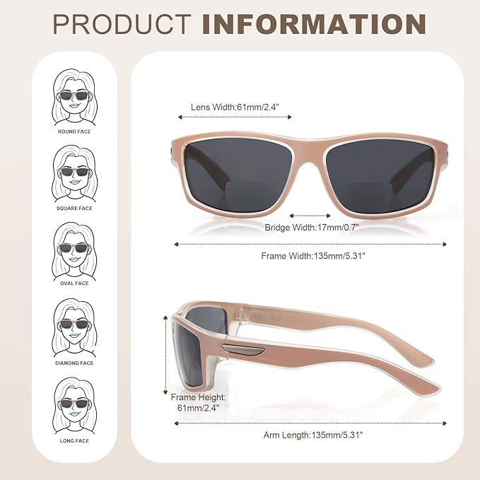 Missfive 2-Pack Bifocal Sunglasses with Readers Built In Sporty Upgraded Wrap Frame, UV400 Protection Driving & Reading Glasses for Outdoor +1.5 (Soft-Tone)