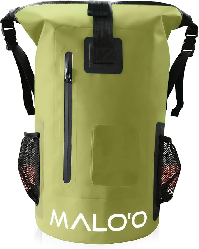 Malo?™o DryPack 30L Waterproof Backpack, Roll-Top Dry Bag Backpack with Padded Straps, Floating Design for Beach, Kayaking, Fishing, Boating, Travel, and Water Sports, Dark Green