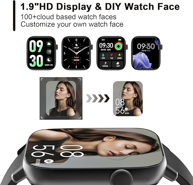 Smart Fitness Tracker Watch with Heart Rate Monitor, Activity Tracker with Pedometer, Sleep Monitor, Calories & Step Counter, Waterproof Smart Watch for Women Men Fitness Watch for Sports (Black)