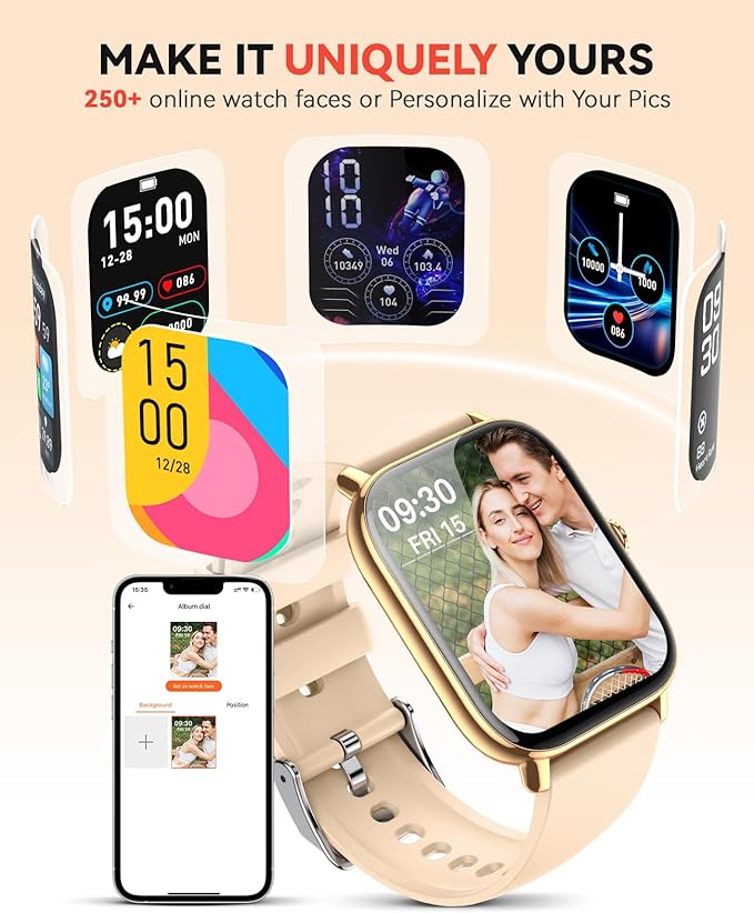 Smart Watch for Women Men- Answer/Make Call, IP68 Waterproof Fitness Step Tracker Watch with Sleep Monitor/Activity Counter/110+ Sport Mode, Smartwatch for Andriod iPhone Compatible, Gold