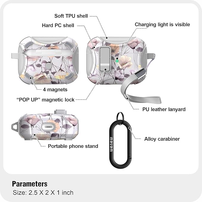 wenew Compatible with AirPods Pro 3 Generation (2025) Case Cover with Phone Stand, Cleaning Kit, Lanyard, Compatible with Magsafe, Magnetic Automatic Lock iPod Pro 3 Case (Gray, AirPods Pro 3)