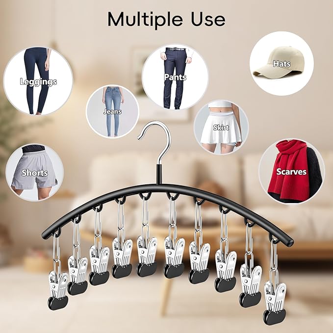 TomCare 4 Pack Space Saving Hangers，2Pack Tank Top Hanger and 2Pack Leggings Organizers for Closet Pants Hangers with 20 Clips Bra Organizers with 16 Hooks Stainless Steel Hanging Closet Organizer