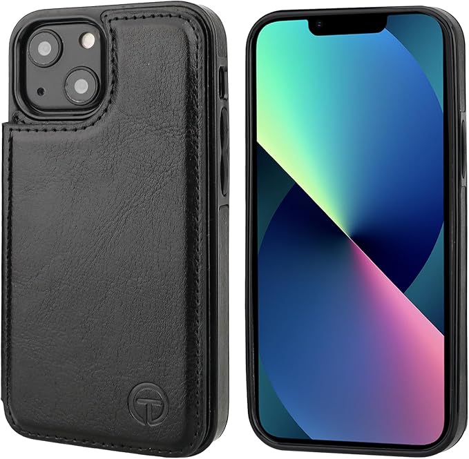 ONETOP Compatible with Magsafe for iPhone 13 Mini Wallet Case with Card Holder, PU Leather Kickstand RFID Blocking Case, Double Magnetic Clasp and Durable Shockproof Cover 5.4 Inch (Black)