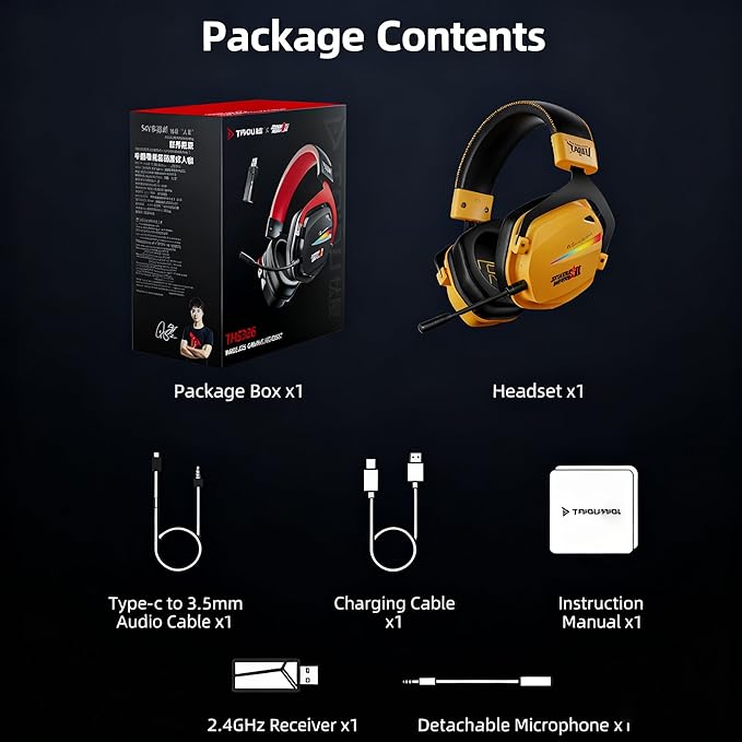 THS326 Wireless Gaming Headset 7.1 Surround Sound for PS5 PS4 PC Switch TOPSPEED Gaming Headphones, Noise Canceling Mic, 250Hr Battery, Low 15ms Latency, Lightweight, BT 5.3 FPS Games (Orange)