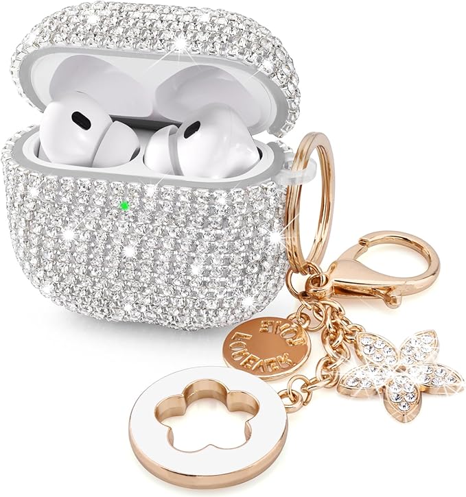 VISOOM Bling Case for Airpods Pro 2nd 1st Generation Cases - Jewelry Cute Airpods Pro 1 2 Case Cover with Glitter Keychain Women 2025 Fancy Cover for iPods pro2 1 Wireless Charging Cases-Silver