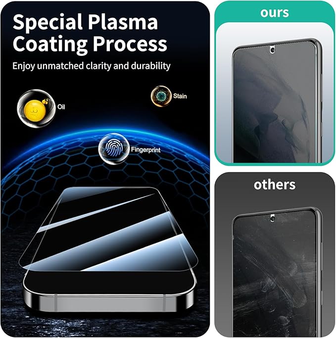 Privacy Screen Protector for Samsung Galaxy S21, Anti-Spy Tempered Glass, 9H Hardness Anti-Scratch Shatterproof, 2.5D Curved Edges, Bubble-Free Easy Install Case Friendly - 3 Pack