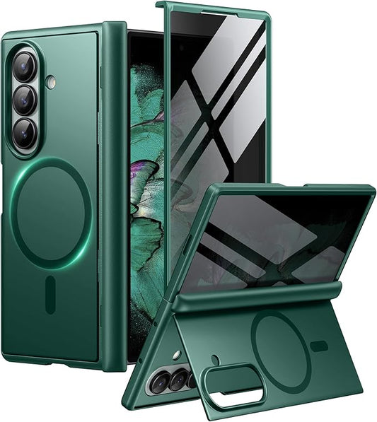 BERFY for Samsung Galaxy Z Fold 7 Case with Privacy Screen Protector, [Compatible with MagSafe][Anti Spy] Built-in Hidden Kickstand, Full-Body Shockproof Slim Phone Case for Z Fold 7, Green