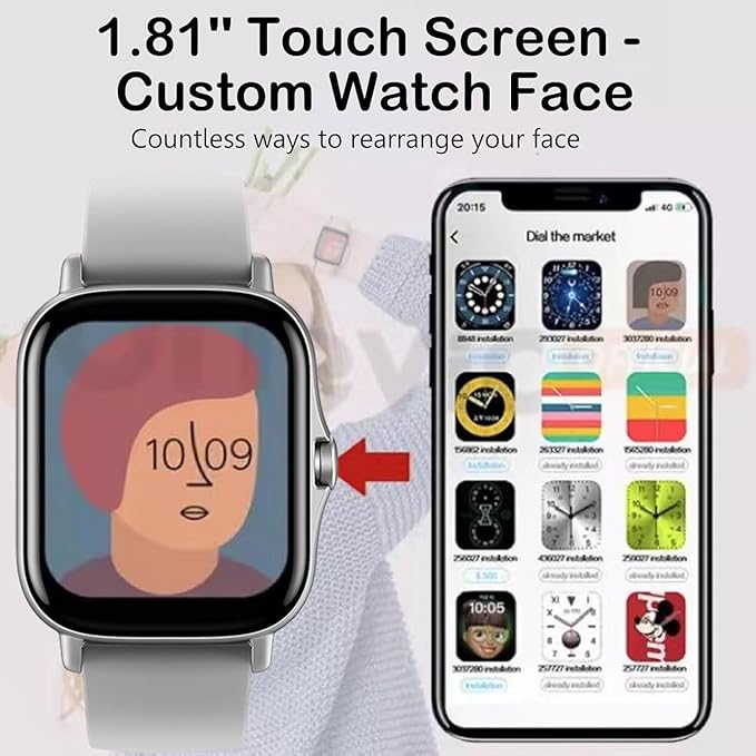 Smart Watch, 1.81" Upgraded Full Touchscreen Smart Watch for Android iPhones with Heart Rate Blood Pressure Monitor, Multiple Sports Fitness Tracker with Smart Watches for Women Men (Silver)