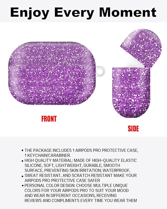 Compatible with AirPod Pro Case 2nd/1st Gen (2023/2022/2019),Shockproof Protective Cover with Keychain for Women,Cute Charging Case for Airpod Pro 2/1(Purple)