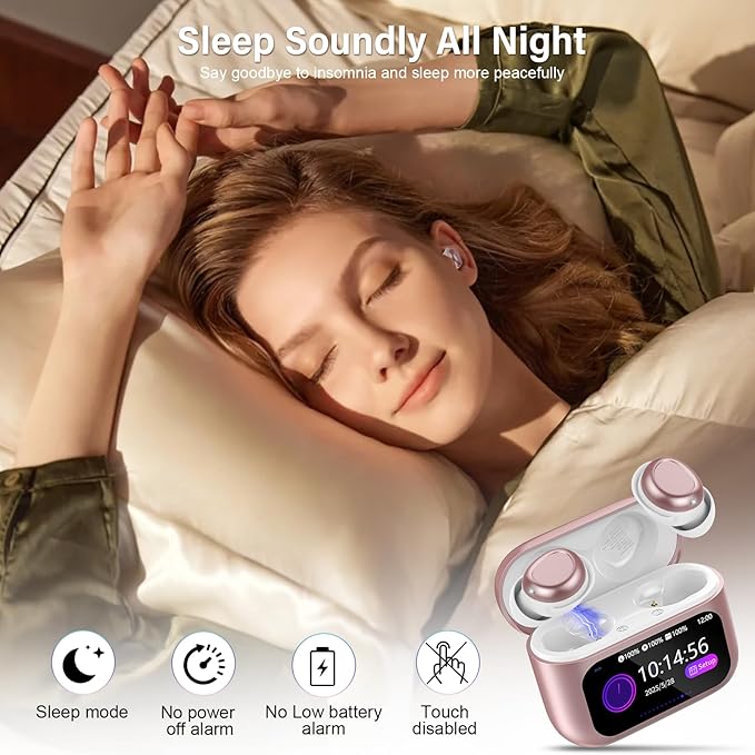 Sleep Earbuds Bluetooth 5.4 in Ear Touch Screen Sleep Headphones, Small Design Mini Sleep Earbuds for Side Sleepers with Sleep Mode, 48H Playtime Sleep Earphones Clear Calls, 5 EQ Modes, Rose Gold