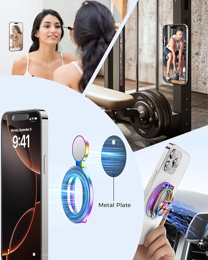 [2026 Upgraded] SUPERONE Magnetic Phone Grip for MagSafe Ring Holder, Double Sided Magnet Adjustable Gym MagSafe Phone Stand for iPhone, iPad and All Smartphones, Fit Magnetic Car Mount (Colorful)