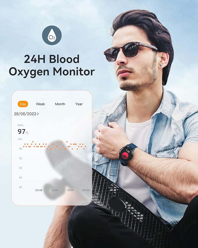 AGPTEK Smart Watch for Women Men, 5ATM Waterproof Smartwatch for Android and iOS Phones, Fitness Tracker Watch with 100+ Sports Modes, Heart Rate Monitor Pedometer Sleep Monitor, Blue