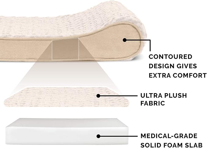 Furhaven Orthopedic Dog Bed for Extra Large Dogs w/ Removable Washable Cover, For Dogs Up to 180 lbs - Ultra Plush Faux Fur & Suede Luxe Lounger Contour Mattress - Cream, Giant/XXXL