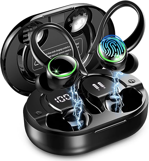 Wireless Earbuds, 2026 Bluetooth 5.4 Headphones Sports, 50 Playback Over-Ear buds with ENC Noise Cancelling Mics, Deep Bass Fitness Earphones Gym Running Workout, IP7 Headset with Earhook, LED Display