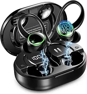 Wireless Earbuds, 2026 Bluetooth 5.4 Headphones Sports, 50 Playback Over-Ear buds with ENC Noise Cancelling Mics, Deep Bass Fitness Earphones Gym Running Workout, IP7 Headset with Earhook, LED Display