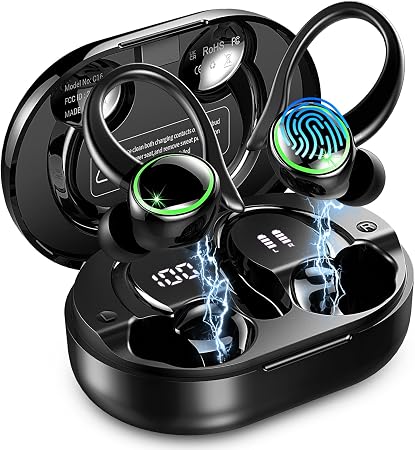 Wireless Earbuds, 2026 Bluetooth 5.4 Headphones Sports, 50 Playback Over-Ear buds with ENC Noise Cancelling Mics, Deep Bass Fitness Earphones Gym Running Workout, IP7 Headset with Earhook, LED Display