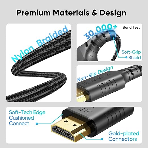 High Speed HDMI eARC/ARC Cable 10 FT for Soundbar to TV, 8K HDMI to HDMI 2.1 Cable 8K@60Hz & 4K@240Hz with Dolby Atmos, DTS:X audio, HDR, eARC, VRR for PS4/PS5, TV,Xbox Series X, Switch, PC, Monitor