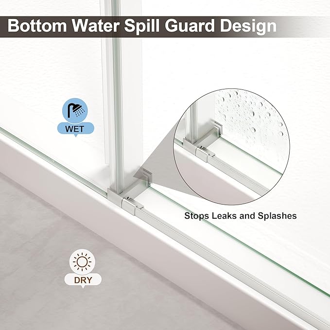 Frameless Shower Door,Single Sliding Glass Shower Door with Nano Coating & Safety Film, Adjustable 55"-60" W x 72" H, Brushed Nickel,1/4" (6mm) SGCC Tempered Glass