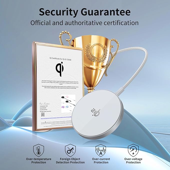 Wireless Charger- Qi2 Wireless Charger iPhone,15W iPhone Charger Pad, Magnetic Charger for iPhone 17/16/15/14/13/12 Series for Desk, Nightstand, Travel