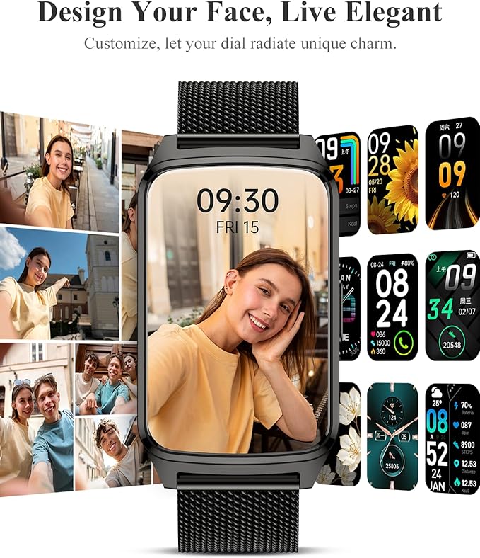 Fitness Tracker Watch for Women Men, Step Counter Compatible with iPhone Android, IP68 Waterproof Activity Tracker with Sleep Monitor, 110+ Sports Pedometer (Minimalist, ObsidianBlack, 1.57)