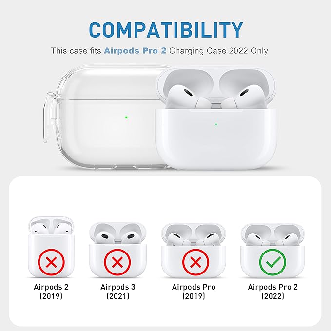Valkit Compatible Airpods Pro 2 Case Clear with Lock, Shockproof AirPods Pro 2nd/1st Generation Case Soft Transparent Protective Cover with Lanyard iPods Pro 2 Skin for Airpods Pro 2nd/1st Gen
