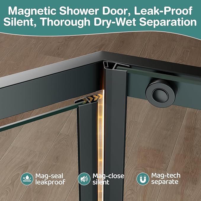 36 Corner Shower Door,36" W x 72" H Neo-Angle Corner Shower Enclosure,Frameless Pivot Shower Doors with 1/4” (6MM) SGCC Tempered Glass for Walk-in Shower,Matte Black