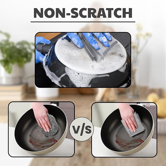CrafTreat Non Scratch Wire Dishwashing Rag - Double Layer 10 Pcs, Reusable Multipurpose Wire Dishcloth for Wet & Dry Cleaning, Ideal for Kitchen, Sinks, Pots & Pans