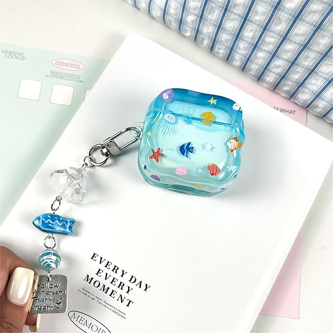 Compatible with AirPods 4 Case Soft TPU with Cleaner Kit Creative Cute Fish Star Keychain Shockproof Cover for Airpods 4th Generation(2024) -Blue