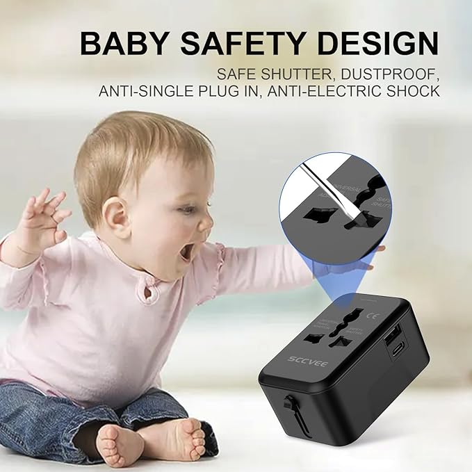 Universal Travel Adapter with USB C, International Power Plug Adapter All in One Worldwide Travel Adapter Power Converters Wall Charger AC Power Plug Adapter USB Type C Charger for USA EU UK AUS