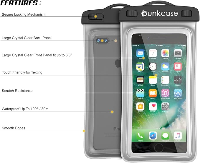 Waterproof Phone Pouch, PunkBag Universal Floating Dry Case Bag for Most Cell Phones incl. iPhone 8 Plus & Samsung Galaxy S9 | Perfect for Keeping Your Cellphone & Valuables Dry and Safe