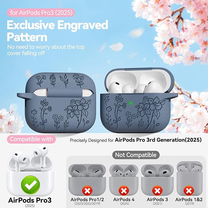 for AirPods Pro 3 Case, Soft Silicone Airpod Pro Case Cover with Keychain & Cleaning Kit Compatible with AirPods Pro 3rd Generation 2025 for Women Girly, Anti-Scratch