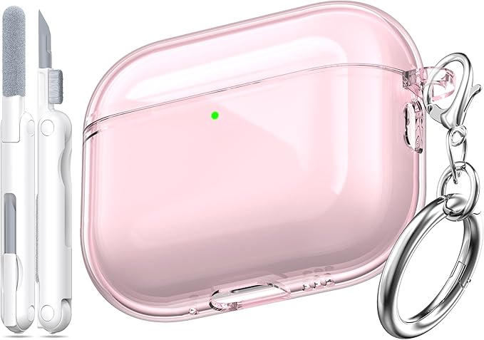 for AirPods Pro 3 Clear Case 2025, Military-Grade Shockproof, Soft TPU Highly Transparent Anti-Yellowing for AirPods Pro 3 Case with Cleaning Kit & Cute Round Buckle, Clear Pink