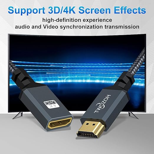 Twozoh HDMI Extension Cable 10FT 2 Pack, 4K HDMI Extender Male to Female Cord, Nylon Braided HDMI 2.0 Cable Adapter Support 4K@60Hz 3D HDR