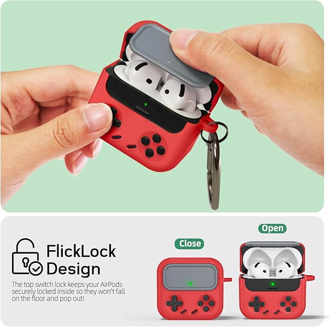 Inesore for Airpods 4 Case with Lock,Compatible with Airpods 4 with Active Noise Cancellation Cases,Classic Cool Funny Game Console Air pods4 Case Cover for Men Boy with Cleaner Kit(Red)