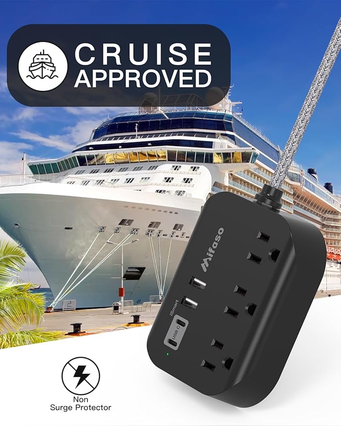 College Dorm Essentials - 15Ft Power Strip with USB Ports, Flat Extension Cord with Multiple Outlets, Desk Accessories USB Charging Station with Non Surge Protector for Cruise Ship, Travel