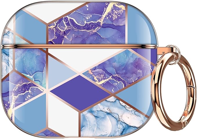 Maxjoy Graceful Marble Hard Protective Shockproof AirPods 3 Case Cover with Keychain, Compatible with Apple AirPods 3rd Generation Charging Case, Blue White