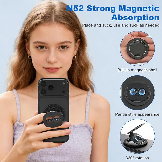 Magnetic Phone Ring for MagSafe Grip with 360° Rotation & Strong Magnet Phone Ring Holder Grip– Universal Compatible with iPhone 17/16/15/14/13 Pro Max Mag Safe Accessories Android