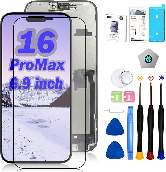 EFAITHFIX for iPhone 16 Pro Max Screen Replacement 6.9 Inch LCD COF 3D Touch Display Full HD Digitizer Frame Assembly (A3084,A3295,A3296,A3297) with Repair Tools, Screen Protector, Waterproof Adhesive