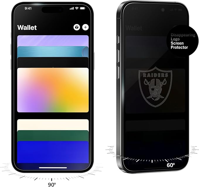 NFL Las Vegas Raiders Privacy Screen for iPhone 15,15 Pro and 16 - with Disappearing Logo - Scratch-Resistant and Easy-to-Install Screen Protectors (Includes Installation Tray)