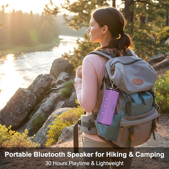 Purple Bluetooth Speaker with Lights, IPX7 Waterproof Wireless Outdoor Speaker, 25 Hours Playtime, Bass Boosted, TWS Pairing for Hiking, Pool, Gym, Gifts, Purple