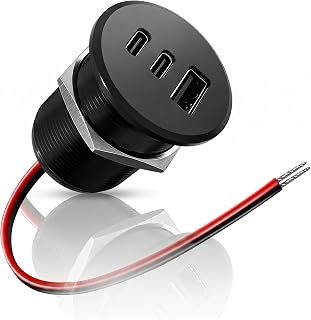 90W All-Aluminum RV USB Outlet 12V/24V 3 Ports Recessed Mount Wall - Image 1