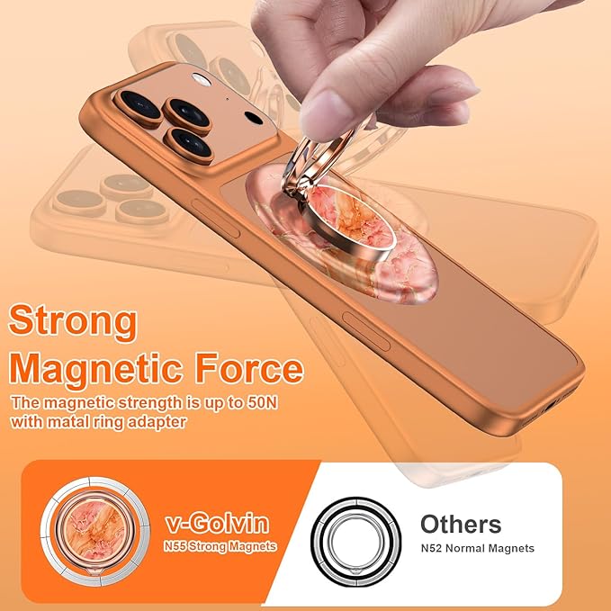 Magnetic Phone Ring Holder for MagSafe Grip,[Super Magnet],Stylish 360° Rotation Cell Phone Grip Stand Finger Ring Kickstand for iPhone 17 16 15 14 Pro Max,iPad and Smartphones,Marble