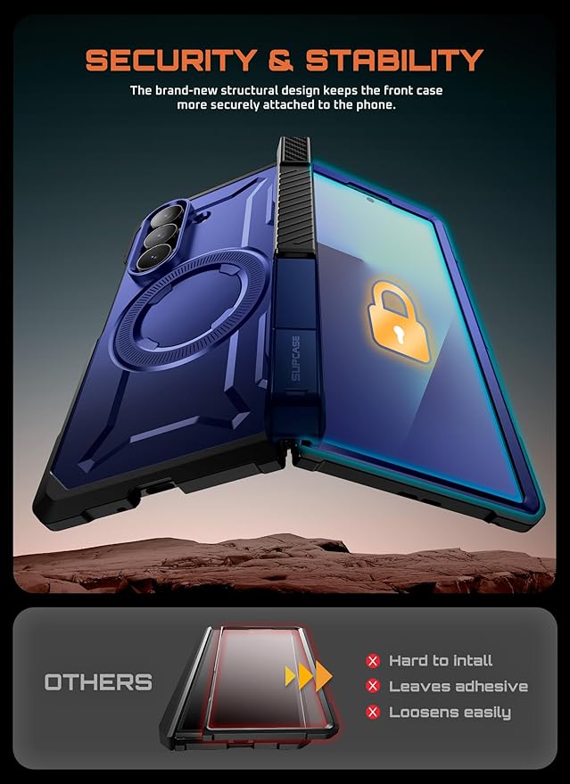 SUPCASE for Samsung Galaxy Z Fold 7 Case with Kickstand (UB Grip), [Built-in Tempered Glass Screen Protector] [Hinge Coverage] Military-Grade Protection Phone Case (Azure)