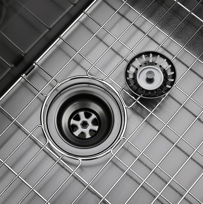 30 inch Drop in Black Kitchen Sink, Single Bowl Stainless Steel Handmade Topmount Kitchen Sinks with Dish Grid and Drain