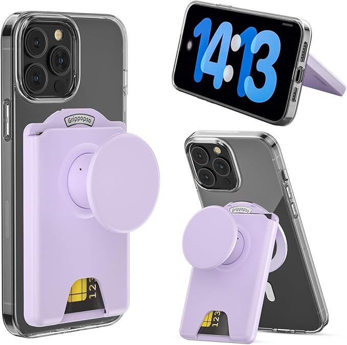 for MagSafe Wallet Stand, Magnetic Wallet Stand Adjustable, Phone Stand Card Holder with Secure Grip, for Samsung S25 S24 S23 Series and for iPhone 17 16 15 14 13 12 Series, Fit 3 Cards, Purple