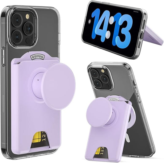 for MagSafe Wallet Stand, Magnetic Wallet Stand Adjustable, Phone Stand Card Holder with Secure Grip, for Samsung S25 S24 S23 Series and for iPhone 17 16 15 14 13 12 Series, Fit 3 Cards, Purple