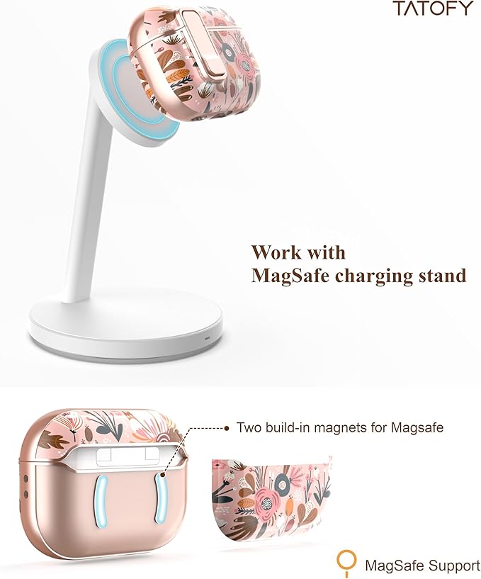TATOFY for AirPods Pro 3rd (2025) Generation Case with Lock Carabiner Cleaner, Slim AirPod Pro 3 Hard Case Cover, Compatible with MagSafe (Pink)
